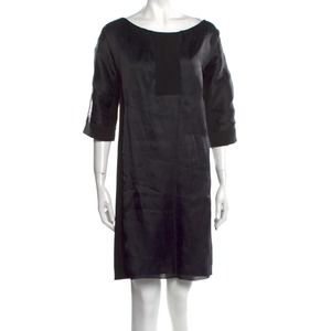 PIAZZA SEMPIONE Black Bateau Neckline Wool Silk Mini Dress - Size M